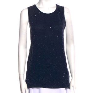 L'Agence Silk Tank Top BLUE Studded Accents